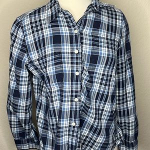 Ralph Lauren Blue White Plaid Shirt Size M Flannel Buttons Classic Preppy Warm